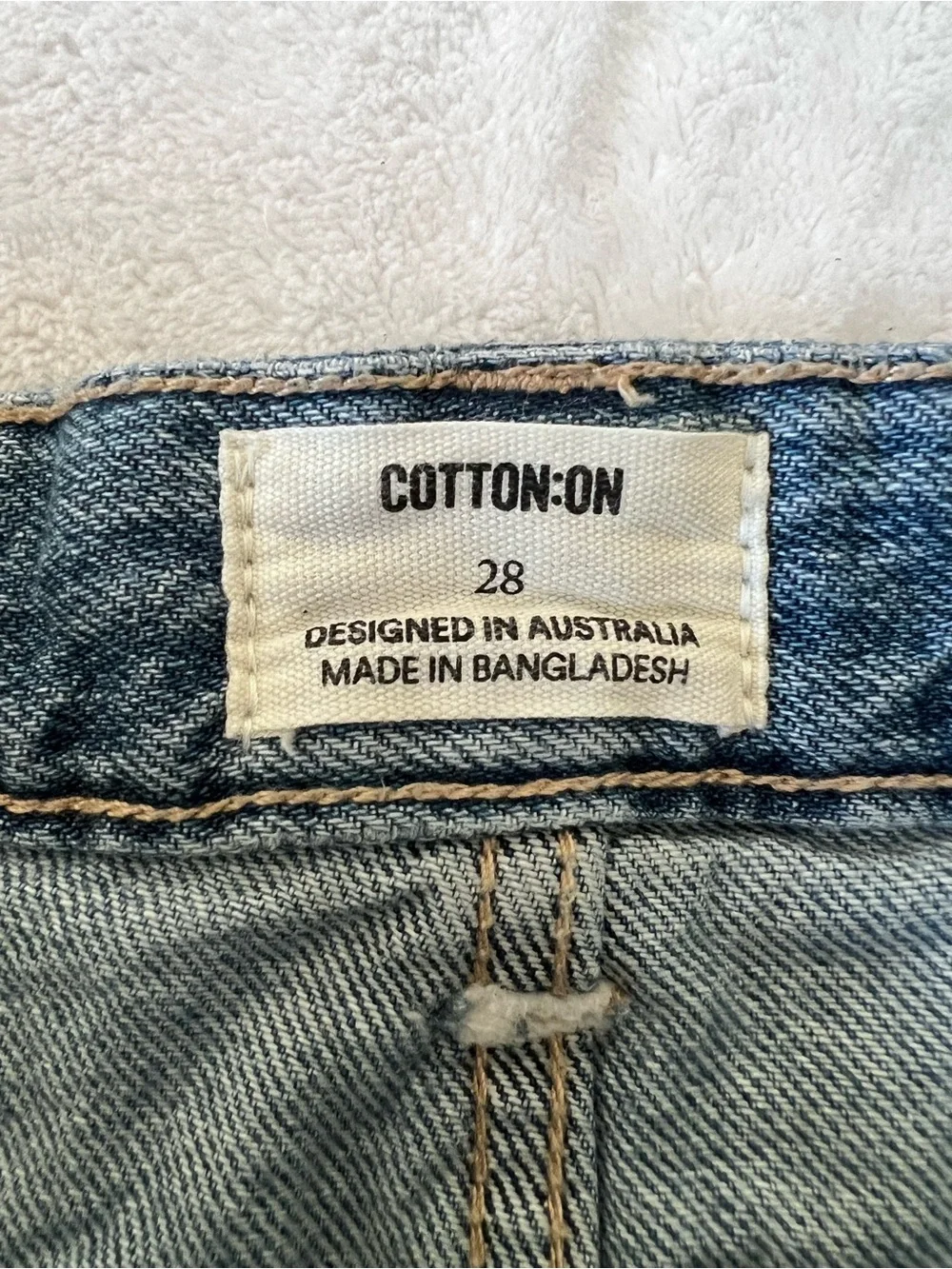 Cotton On Light Blue Frayed Hem Denim Cheeky Shorts Size 28